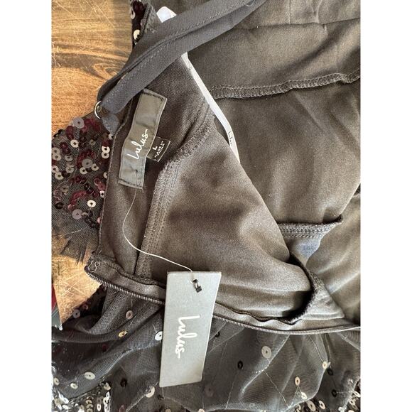 NWT LULUS Reflect Radiance Black Tulle Sequin Tiered Mini Dress L, Goth fairy - Picture 8 of 8